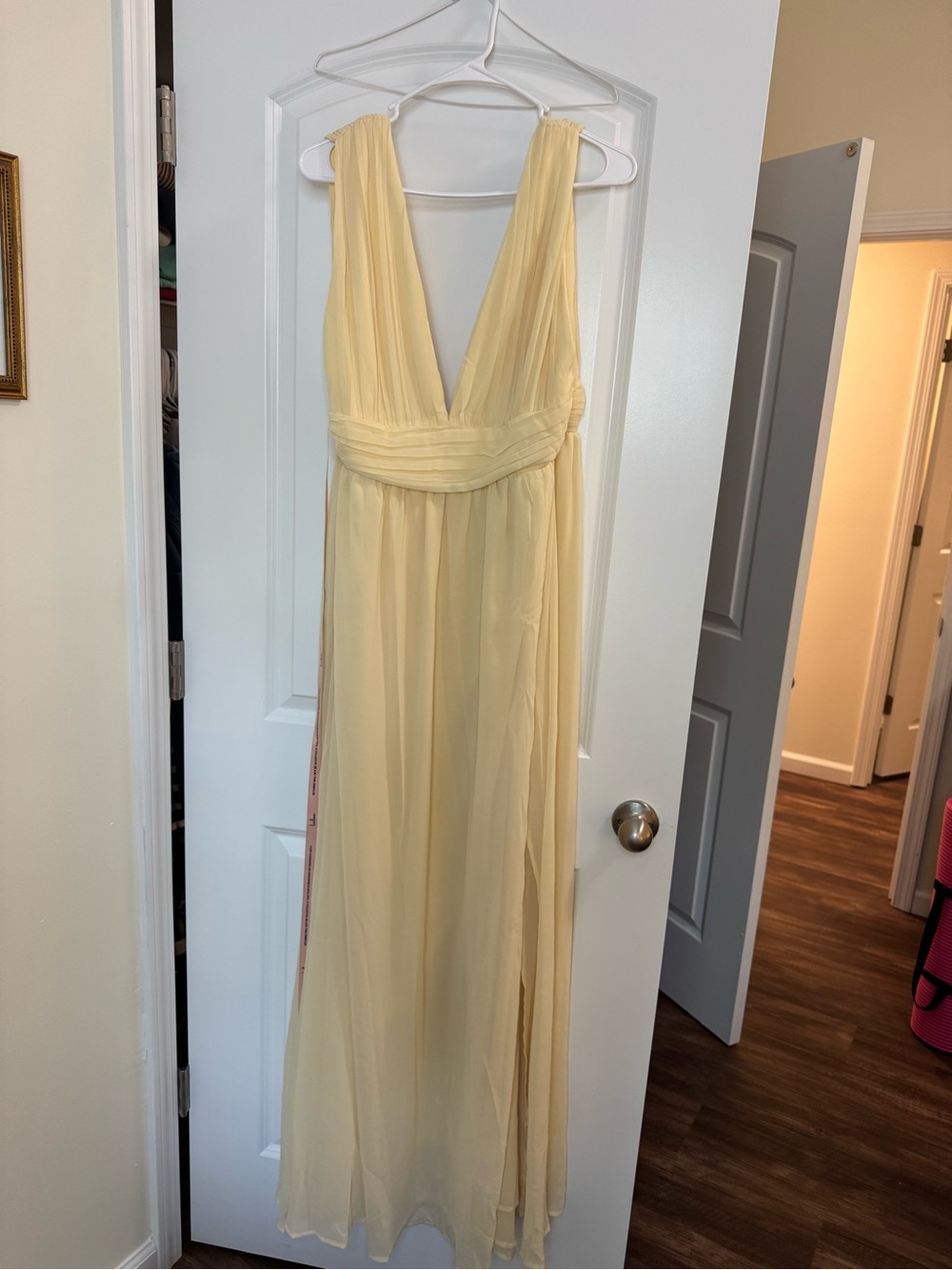 Lulu's Pale Yellow V-Neck Chiffon Maxi Dress
